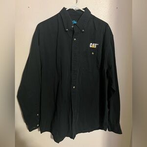 TRI-MOUNTAIN Classic Embroidered Logo Cat Caterpillar Button Down‎ Black Men's L